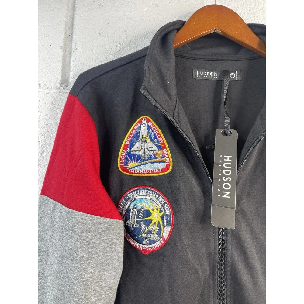 Hudson Outerwear NASA zip-up Black Jacket Embroidered‎ Patches NWT Size XL